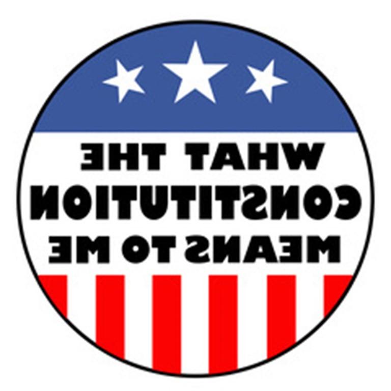 Red white and blue logo for a play